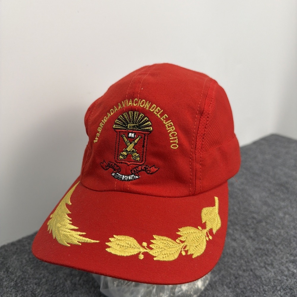 Vintage 1ª Brigada Aviacion Del Ejercito Red Military Hat Cap Gold Laurel Army